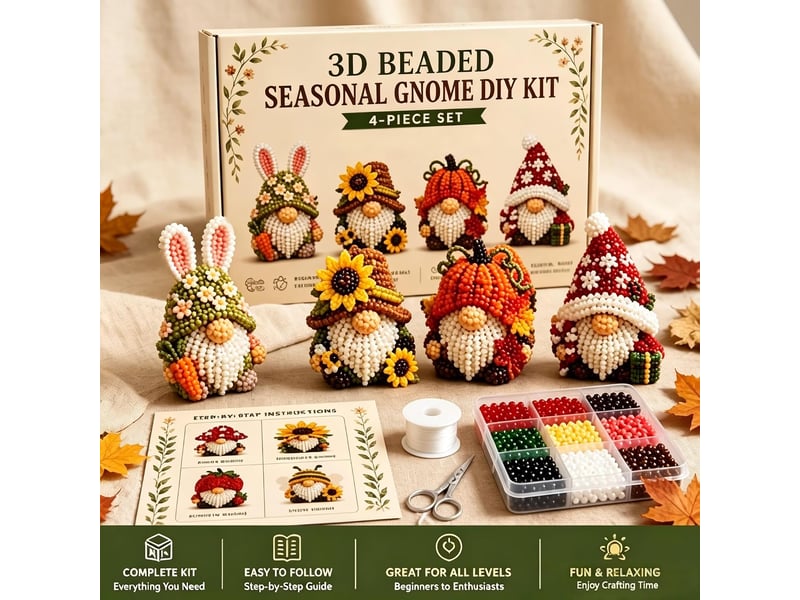  Kit diy gnome 3d en perles, lot de 4 petites décorations à fabriquer, loisirs créatifs pour adultes et adolescents, gnome  - Conforama C