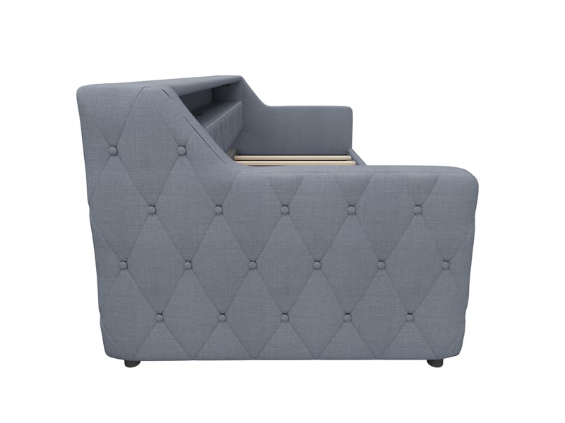  Lit de jour 90x200 cm en tissu lin gris avec rangement hydraulique et ports usbtype-c  - Conforama W