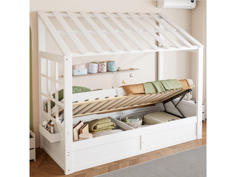  Lit coffre 90x200 cm coloris blanc bois massif  - Conforama E