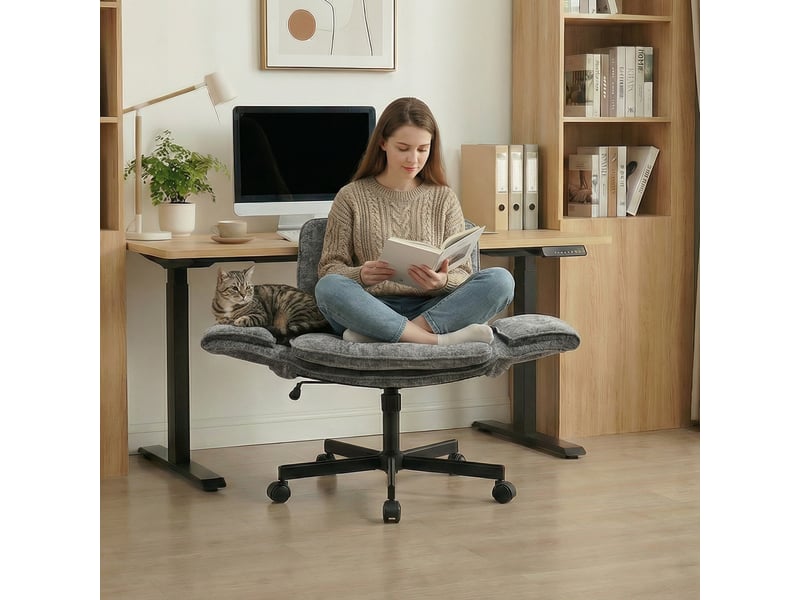  Chaise de bureau pivotante 360° à hauteur réglable - lpospi - accoudoirs rabattables, tissu chenille gris foncé  - Conforama C