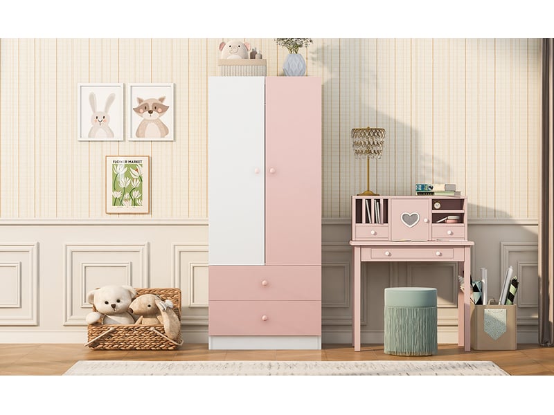  1515151515 armoire 70x40x170 cm 2 tiroirs, mdf, rose et blanc, design bicolore, rangement pratique  - Conforama D