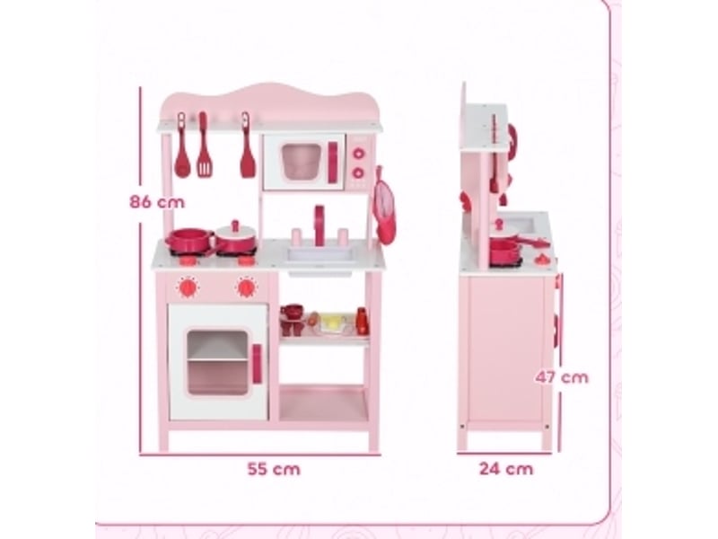  Cuisine enfant 55x24x86 cm, effets sonores et accessoires, bois, rose  - Conforama E