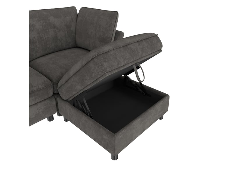  Canapé d’angle modulable U/L, gris, 6 places, chenille, pouf rangement, design nuage  - Conforama D