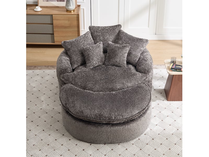  Fauteuil convertible modenvie rond et modulable gris en polyester avec mousse dense, 190,50 x 138,00 x 63,00 cm, fonction réglable et coussins  - Conforama E