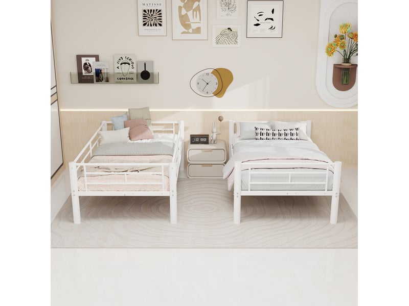  Lit superposé en métal blanc avec échelle, transformable en 2 lits simples  - Conforama E