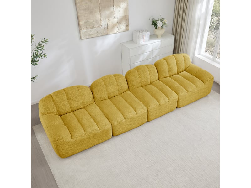  Canapé modulable 4 places 366x104x79 cm, sans montage, granuleux, mousse 32d, jaune  - Conforama D