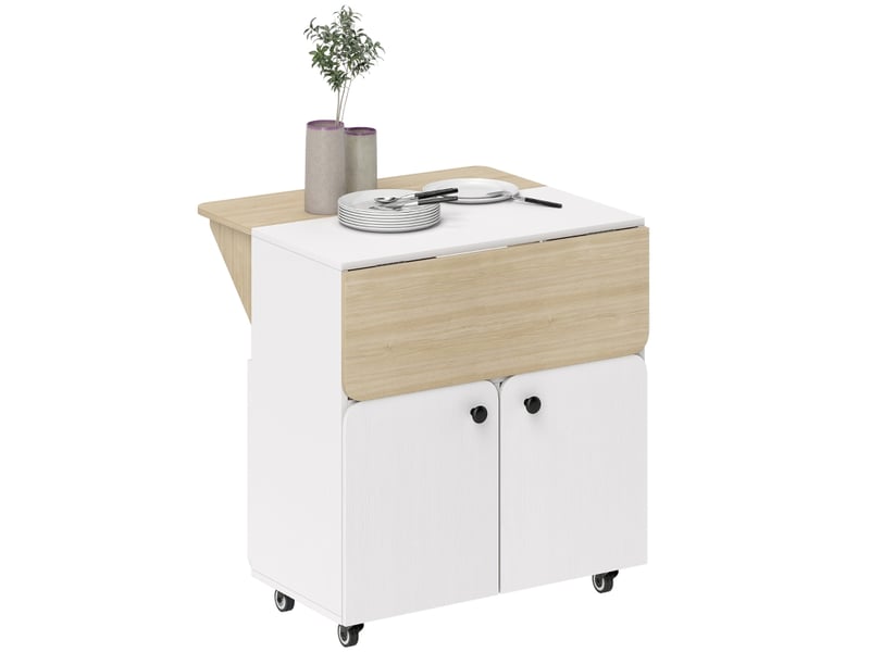 Table pliante 70 x 83 x 75 cm en bois avec rangement et roulettes blanche chicfurn  - Conforama A