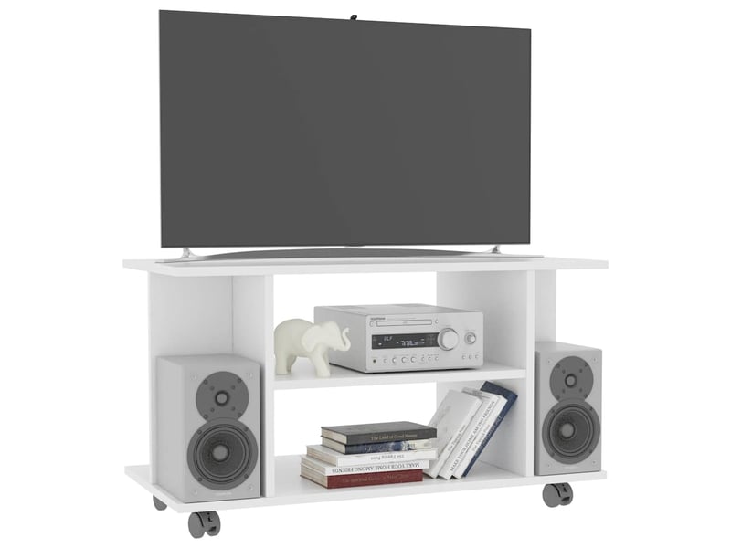  Meuble tv - banc tv - meuble de rangement avec roulettes blanc 80x40x45 cm bois d'ingénierie  - Conforama C