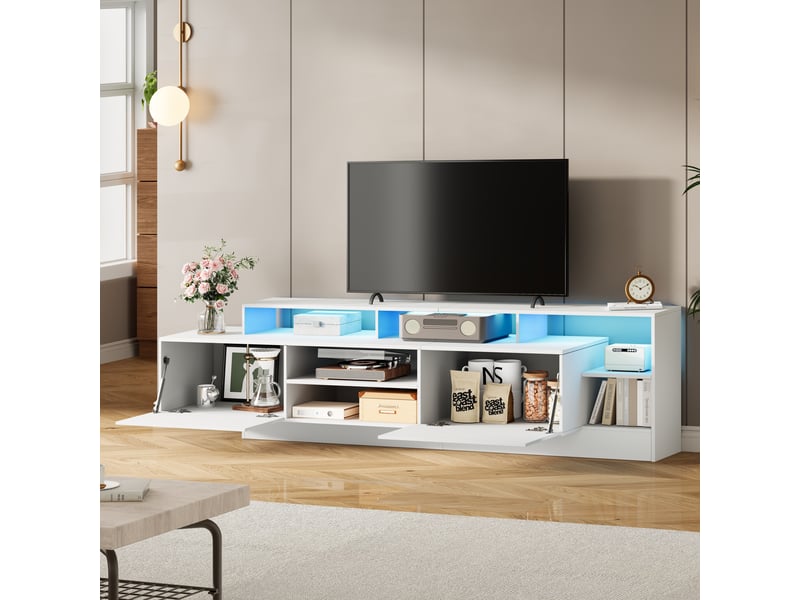  Meuble tv 190x40x48,5 cm, espace de rangement ouvert avec éclairage led pour téléviseurs jusqu'à 70 pouces  - Conforama R