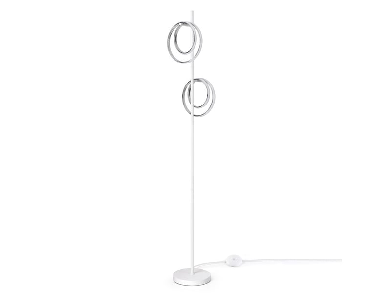 Lampadaire led 2 anneaux 21w 1590 lm, 4500k blanc neutre, blanc sablé et chrome, h159 cm, interrupteur au pied, prise eu, câble 1,8 m - Conforama A