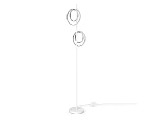 Lampadaire led 2 anneaux 21w 1590 lm, 4500k blanc neutre, blanc sablé et chrome, h159 cm, interrupteur au pied, prise eu, câble 1,8 m