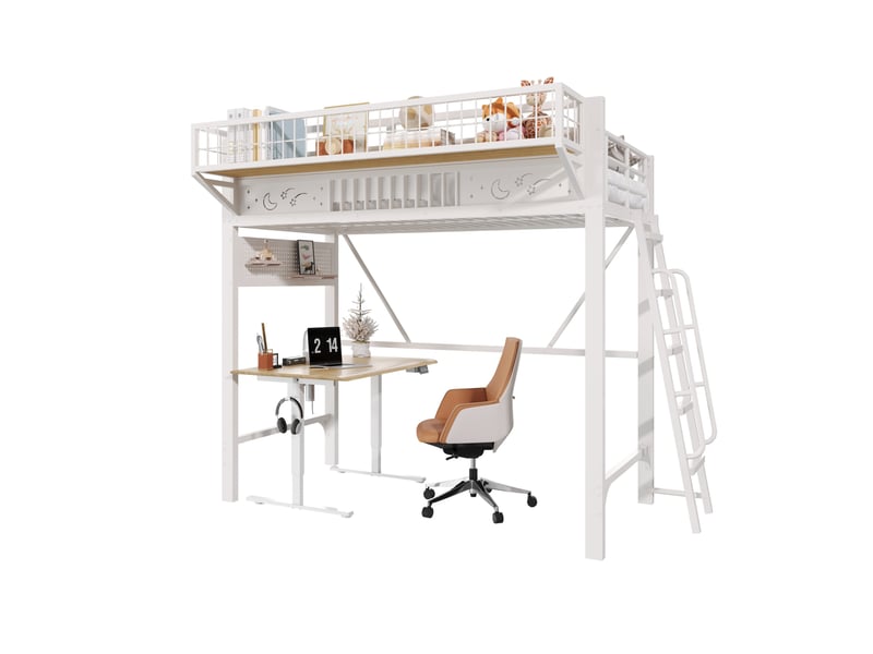  Lit mezzanine 90x200 cm en métal avec rangements coloris blanc  - Conforama A