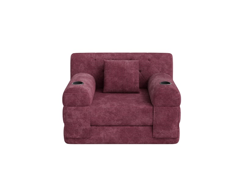  Fauteuil convertible 1 place en velours côtelé rouge bordeaux, 107x80x81 cm  - Conforama E