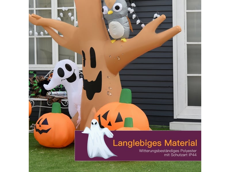  Décoration gonflable halloween arbre hanté avec 3 citrouilles, fantôme, chouette et 4 del pour jardin 190×100×240 cm  - Conforama E