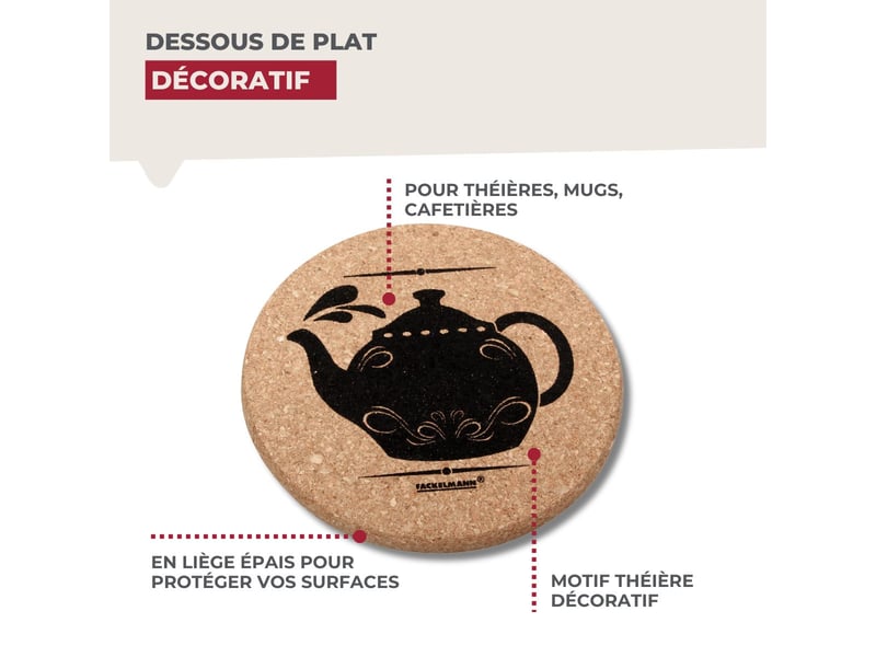 Dessous de plat pour théière en liège fackelmann 30994 - Conforama D