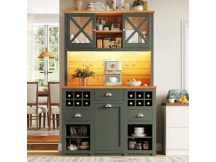 Armoire cuisine led 120x45x188 cm avec portes vitrées, cave à vin, étagères réglables, vert
