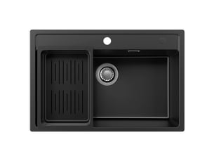Anycee max évier en granit 70x46cm - évier de cuisine - évier simple avec panier égouttoir et siphon - kit d’évacuation et trop-plein