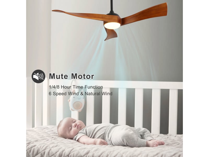  Ventilateur de plafond de 132 cm avec éclairage – incluant une télécommande à 6 vitesses et un moteur cc à économie d'énergie  - Conforama W