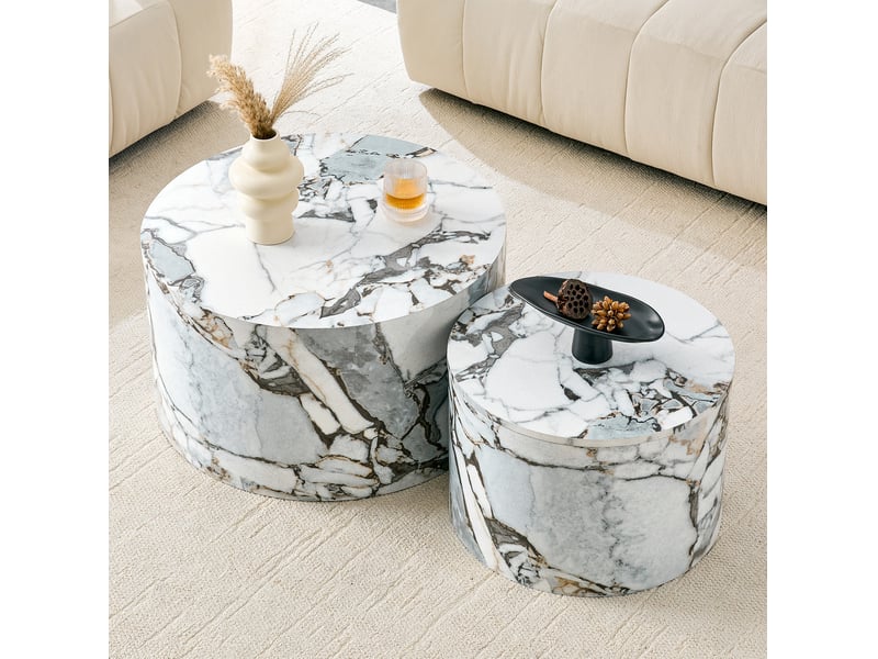 Tables basses gigognes rondes avec rangements et couvercle amovible en mdf blanc pour salon 62,8 cm × 35 cm - Conforama B