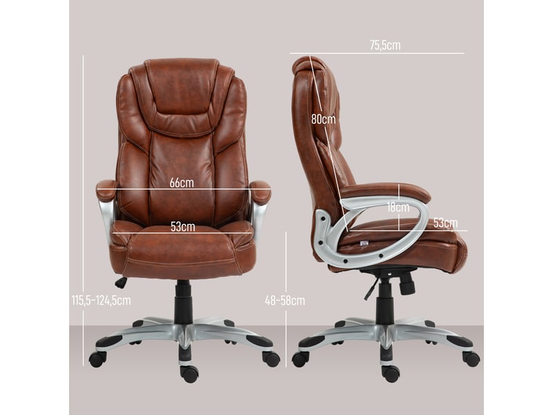  Chaise de bureau fauteuil de bureau avec fonction bascule roulettes pivotantes 360° marron 66 x 75,5 x 115,5-124,5 cm  - Conforama C