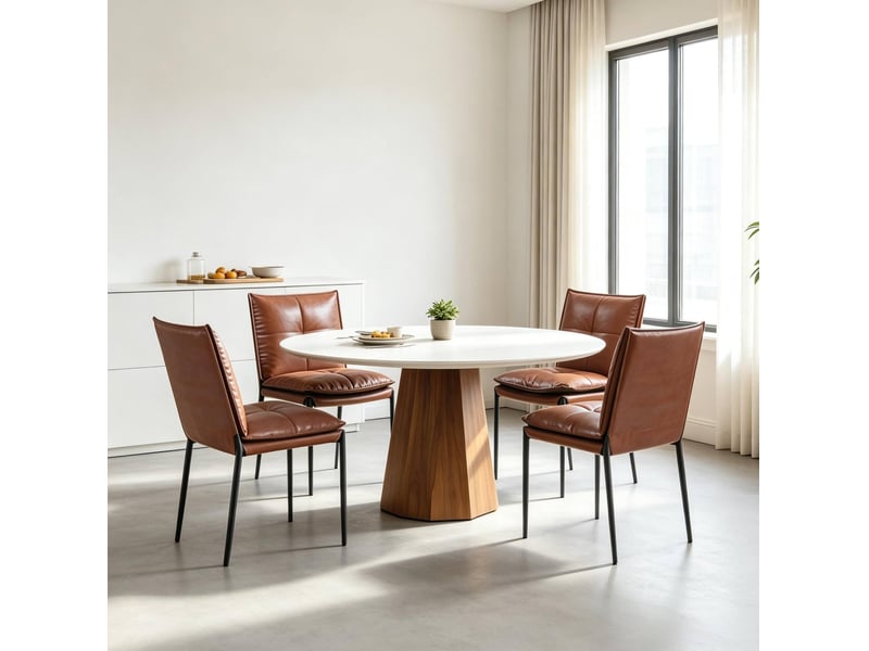  Lot de 4 chaises de salle à manger à dossier rembourré en similicuir marron et noir  - Conforama C