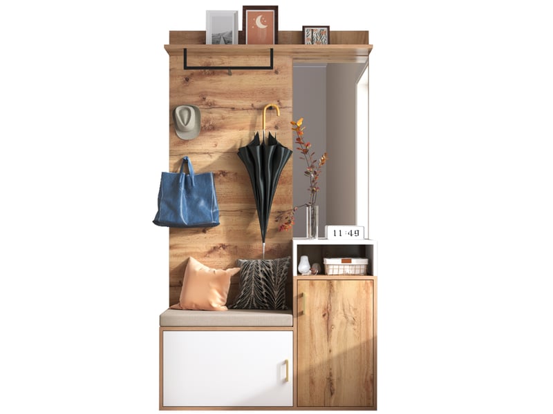  Portemanteau avec banc et rangement 105 x 190,5 cm en mdf blanc et bois  - Conforama A