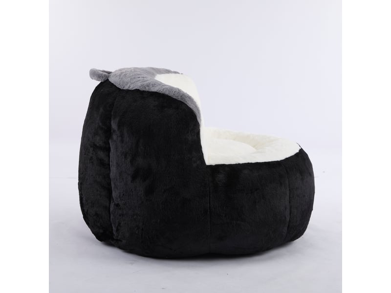  Pouf géant en fausse fourrure noir, blanc et gris, rembourrage mousse  - Conforama E