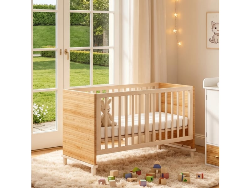  Lit bébé à barreaux 70x140 cm coloris bois naturel, sommier réglable 5 hauteurs  - Conforama E