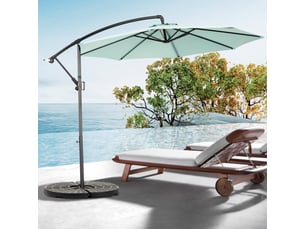 Parasol déporté 3 m avec inclinaison réglable, 8 baleines, polyester, vert clair