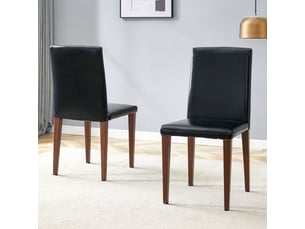 Chaises de salle à manger lot de 2, chaises en cuir pu noir avec pieds en métal aspect noyer, dossier 47 cm, style minimaliste.