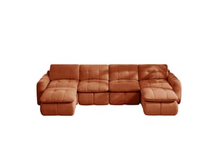 Canapé d'angle en u 4 places sans cadre, canapé modulaire, housse chenille orange, sans montage, 2 poufs pour salon et appartements