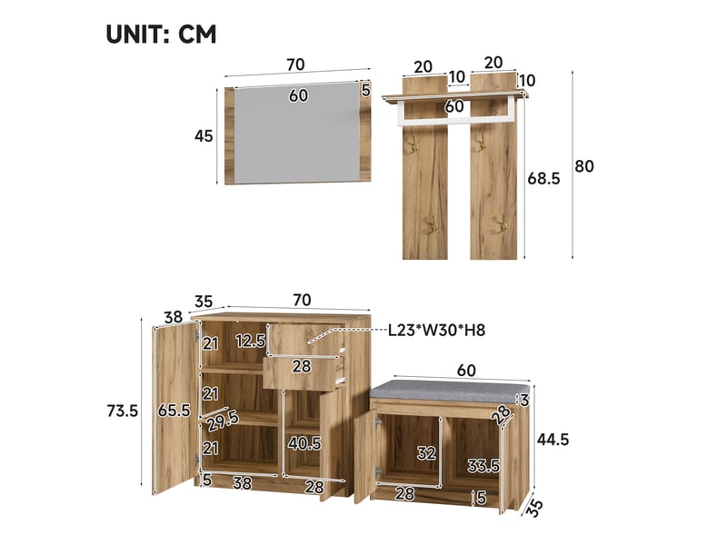  Portemanteau avec banc et rangement 130 cm en panneau de particules  - Conforama C