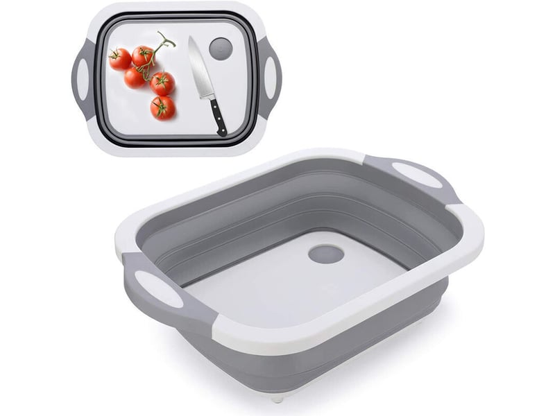 Planche à découper 3-en-1 évier pliable bol pliable panier de rangement panier de camping portable cuisine planche égouttoir bol évier multifonction - Conforama A