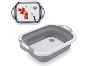 Planche à découper 3-en-1 évier pliable bol pliable panier de rangement panier de camping portable cuisine planche égouttoir bol évier multifonction