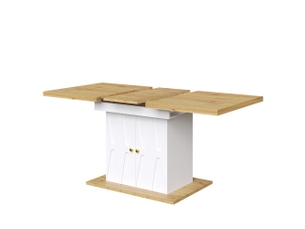 Table à manger rectangulaire extensible 110-140 x 70 cm avec rangement intégré à 2 niveaux, plateau mdf effet bois et relief décoratif moderne