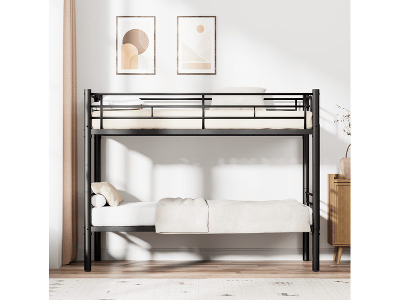  Lit superposé enfant 90x190 cm en métal noir convertible en 2 lits simples  - Conforama D