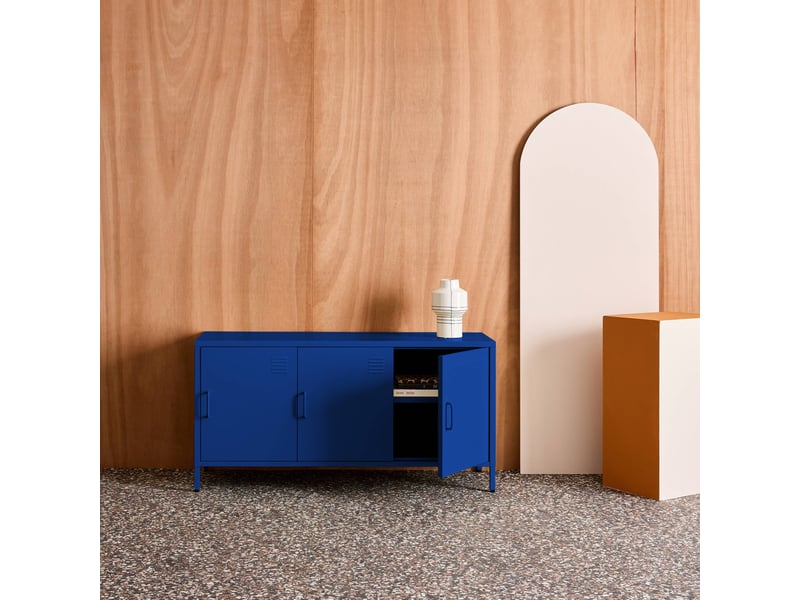  Meuble tv industriel métal bleu 3 portes 120cm - alabama  - Conforama E