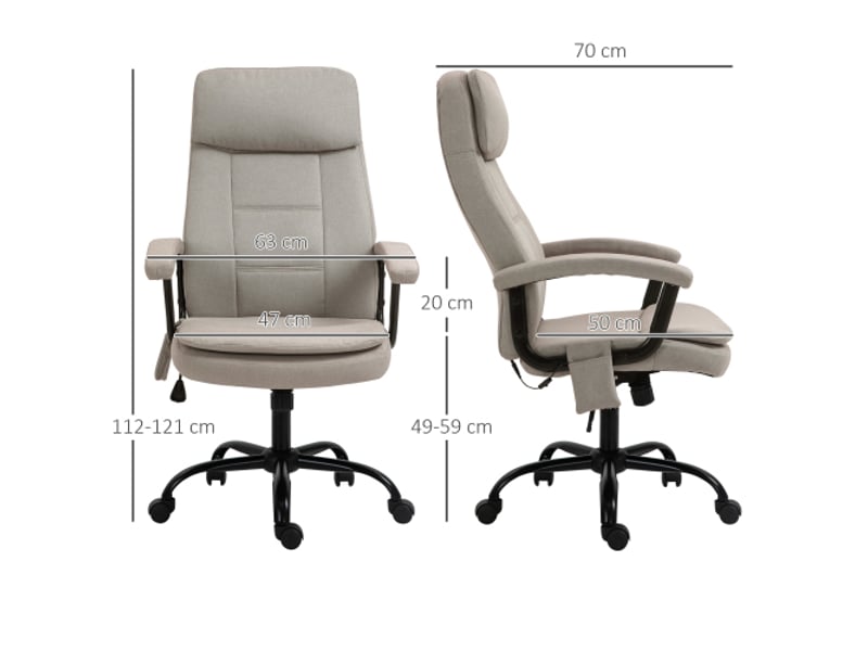 Chaise de bureau ergonomique massante, inclinable, réglable en hauteur, beige, télétravail - Conforama C