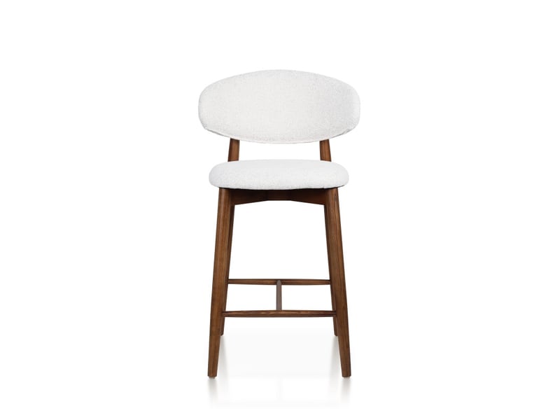  Tabouret skandi en bois massif couleur noyer et assise en tissu chiné beige  - Conforama B
