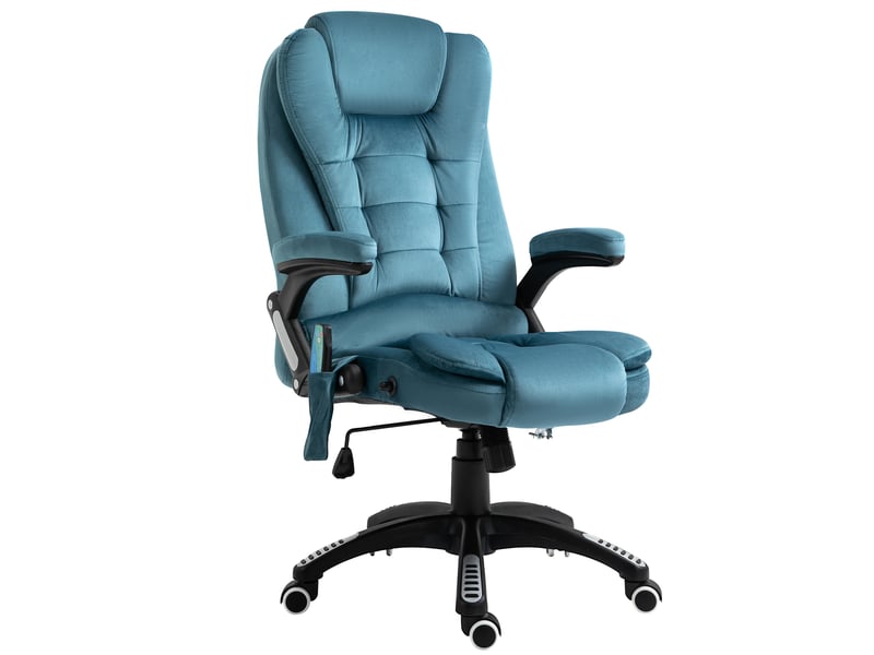  Chaise de bureau massante et chauffante réglable en hauteur avec dossier inclinable, en polyester bleu  - Conforama A