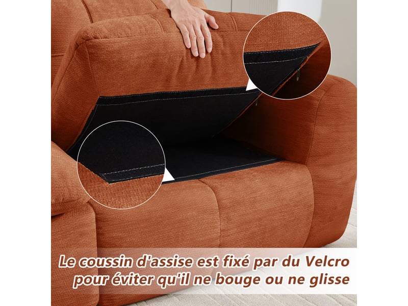  Canapé modulable 2 places avec 2 ottomans sans cadre, en chenille orange  - Conforama E