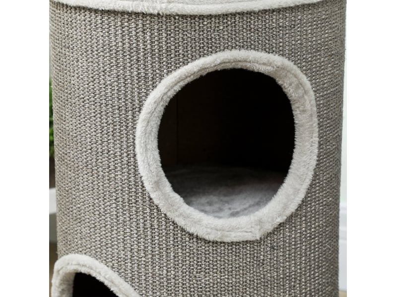  Tour à griffer à 2 niveaux ø35 x h60 cm – gris clair – 2 niches et surface en sisal – sans montage  - Conforama D