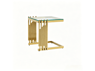 Table basse carrée en verre trempé avec cadre en acier inoxydable doré pour salon et chambre