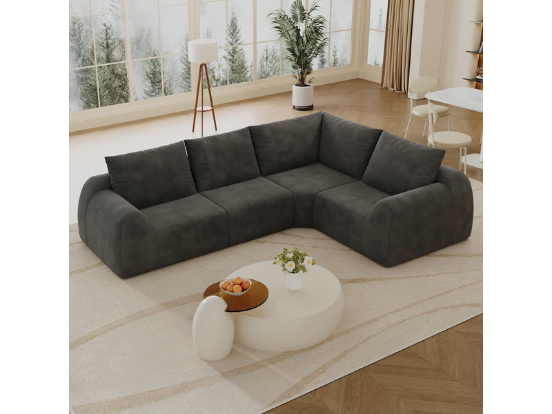 Canapé d'angle sans montage 4 places 267 x 200 cm - chenille gris foncé confort moelleux - Conforama W