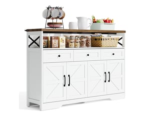 Buffet 140x35x95 cm avec rangement spacieux, 3 tiroirs et 2 portes, design rustique moderne, mdf, marron et blanc