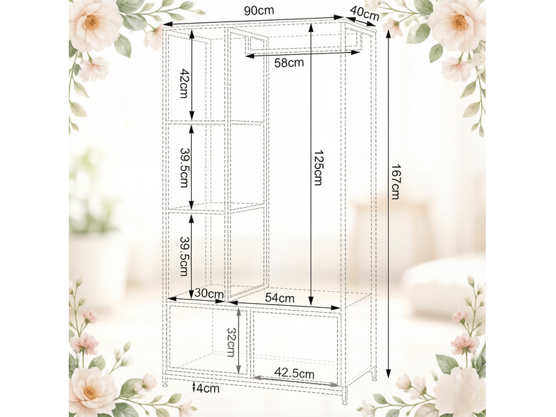 Portant à vêtements ouvert 90x40x167 cm avec étagères en métal et mdf, noir - Conforama E