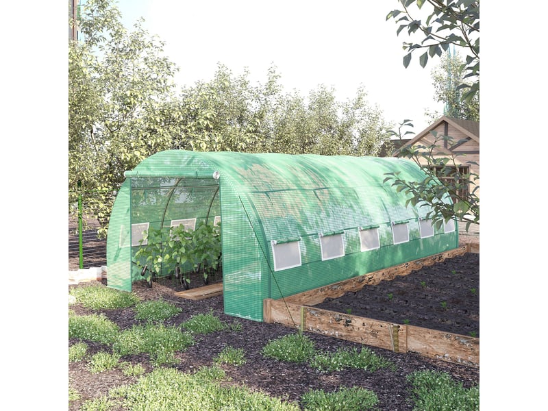 Serre tunnel de culture de 6 x 3 x 2 m avec bâches enroulables, protection uv, structure tubulaire en acier, verte - Conforama D