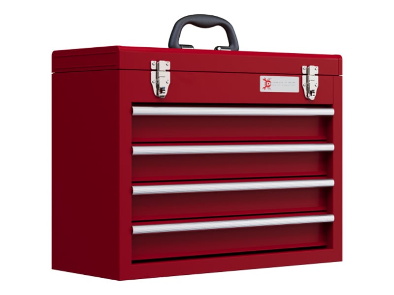  Caisse à outils vide en acier 51 × 22 × 39,5 cm, 4 tiroirs, coffre supérieur, poignée et serrure  - Conforama A