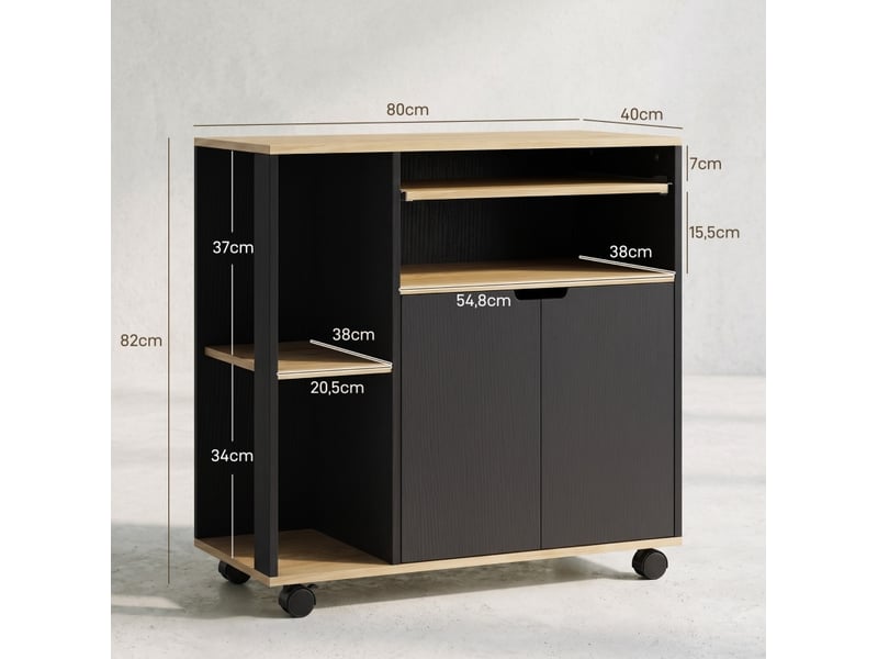  Desserte de cuisine 80 x 40 x 82 cm – noire – rangement réglable, plateau de travail et roulettes freinées  - Conforama C