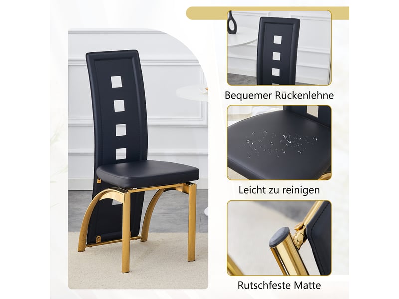  Lot de 2 chaises de salle à manger,43x49x102,5 cm,similicuir et métal doré,noir  - Conforama E